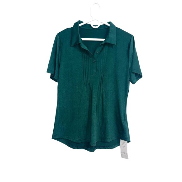 Tops - Emerald Green Collared Polo Shirt Soft Stretch Fabric Womens Large